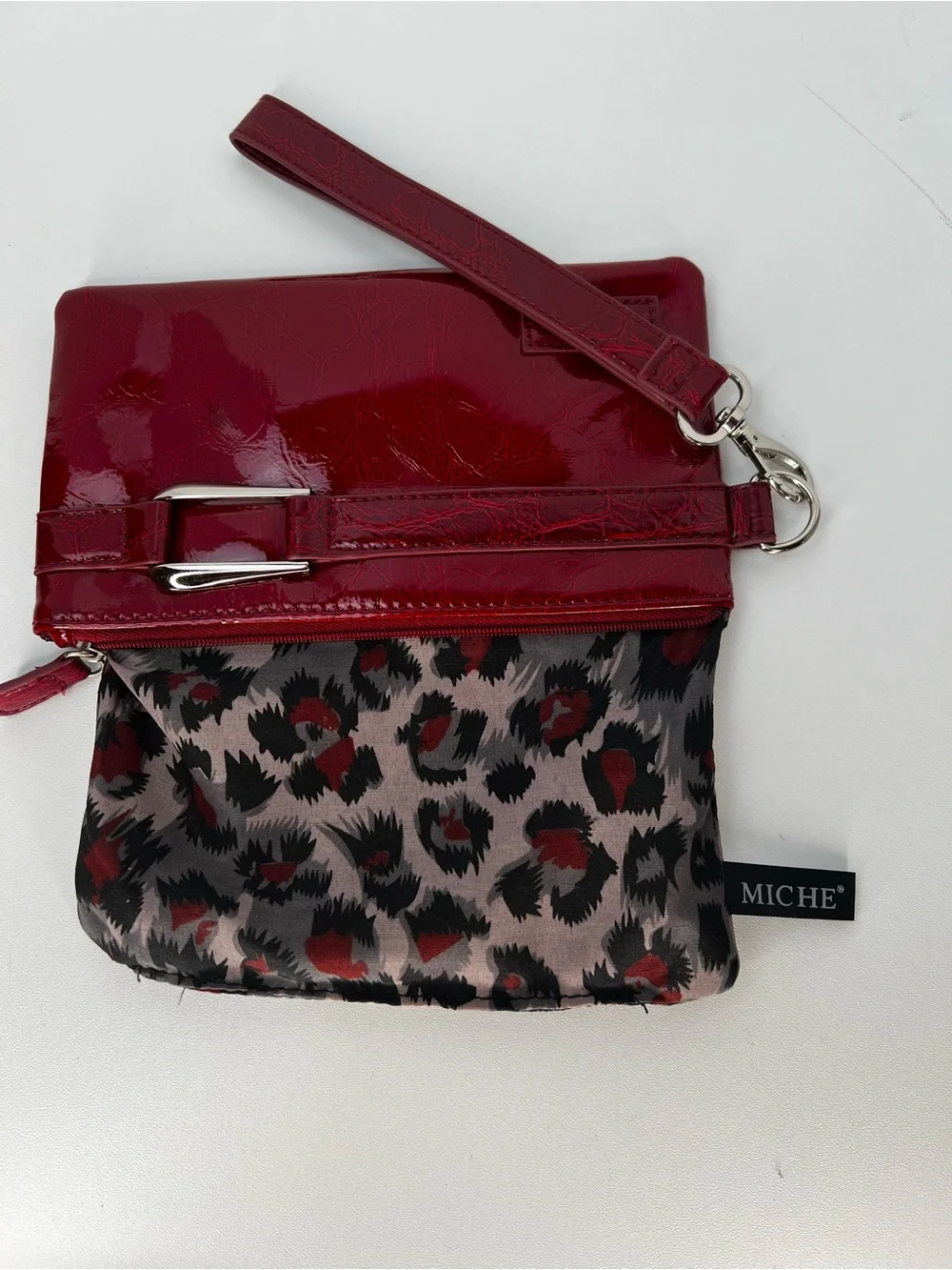 MICHE Red Patent Faux Croc Shell Purse Cover Glossy Belt Accent